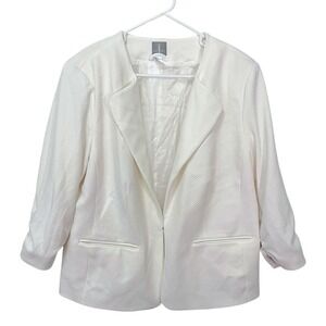 Fair‎ Lady 14 White Blazer Waffle Knit Rucked 3/4 Sleeve Lined Business Office